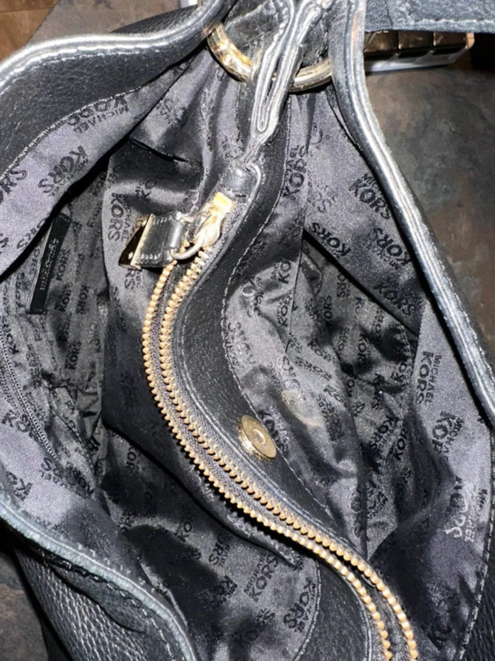 Michael Kors Black Leather Shoulder Bag with Gold Hardware